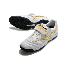 Chuteira Society TF Mizuno Morelia Sala Classic Branca, Dourada e Preta