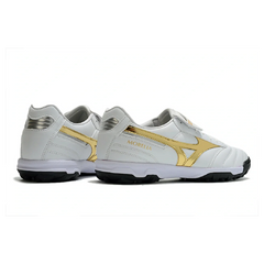 Chuteira Society TF Mizuno Morelia Sala Classic Branca, Dourada e Preta