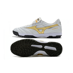 Chuteira Society TF Mizuno Morelia Sala Classic Branca, Dourada e Preta