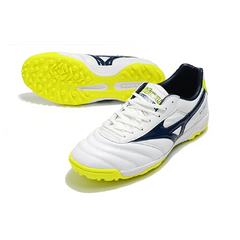 Chuteira Society TF Mizuno Morelia Sala Classic Branca, Verde e Azul