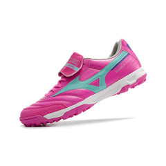Chuteira Society TF Mizuno Morelia Rosa e Azul-Clara