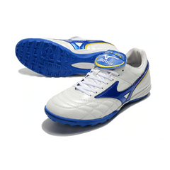 Chuteira Society TF Mizuno Wave Cup Branca e Azul