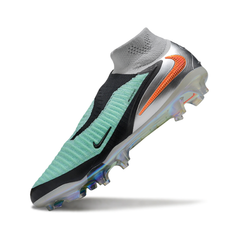 Chuteira Campo FG Nike Phantom 6 DF Elite Prateada, Preta e Verde Infantil