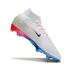 Chuteira Campo FG Nike Air Zoom Mercurial Superfly 10 Elite Branca, Laranja e Azul Infantil