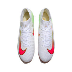 Chuteira Campo FG Nike Air Zoom Mercurial Superfly 10 Elite Branca, Rosa e Verde Infantil