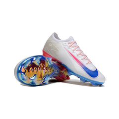 Chuteira Campo FG Nike Air Zoom Mercurial Vapor 16 Elite Branca, Azul e Laranja Infantil