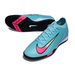 Chuteira Society TF Nike Zoom Mercurial Vapor 16 Elite Azul-Clara e Rosa