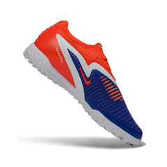 Chuteira Society TF Nike Phantom 6 Elite Laranja e Azul Infantil