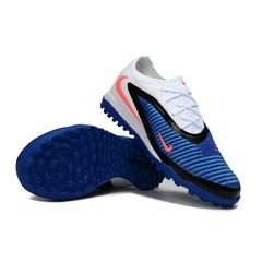 Chuteira Society TF Nike Phantom 6 Elite Branca e Azul Infantil