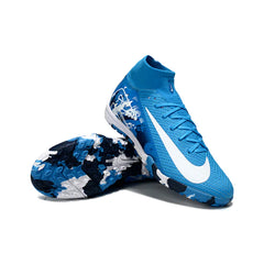 Chuteira Society TF Nike Zoom Mercurial Superfly 10 Elite Azul e Branca Turf Infantil