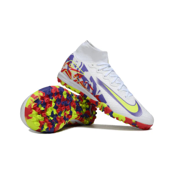Chuteira Society TF Nike Zoom Mercurial Superfly 10 Elite Infantil Branca e Roxa
