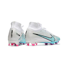 Chuteira Campo FG Nike Zoom Mercurial Superfly 9 Elite Branca, Azul-Clara e Rosa Infantil