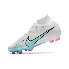Chuteira Campo FG Nike Zoom Mercurial Superfly 9 Elite Branca, Azul-Clara e Rosa Infantil