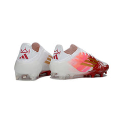 Chuteira Campo FG Adidas F50 Primeknit Elite Branca, Dourada e Vermelha