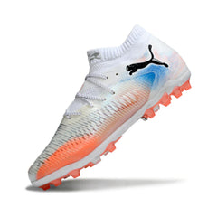Chuteira Campo Sintético AG Puma Future 8 Branca, Laranja e Azul