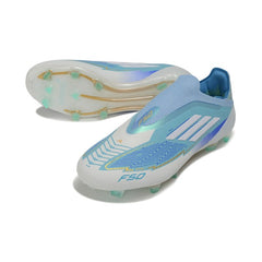 Chuteira Campo FG Adidas F50 Elite Sem Cadarço Azul Claro