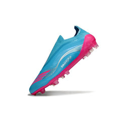 Chuteira Campo FG Adidas F50 Elite Sem Cadarço Messi Azul e Rosa