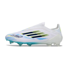 Chuteira Campo FG Adidas F50 Elite Sem Cadarço Branco, Azul e Preto