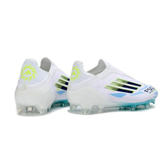 Chuteira Campo FG Adidas F50 Elite Sem Cadarço Branco, Azul e Preto