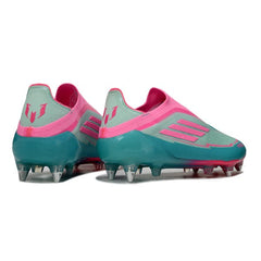 Chuteira Campo Molhado SG Adidas F50 Elite Sem Cadarço Azul-Clara e Rosa