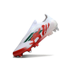 Chuteira Campo Molhado SG Adidas F50 Elite Sem Cadarço Branca e Vermelha