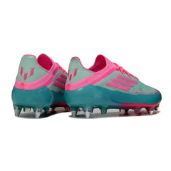 Chuteira Campo Molhado SG Adidas F50 Primeknit Elite Azul-Clara e Rosa Messi