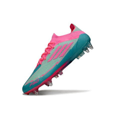 Chuteira Campo Molhado SG Adidas F50 Primeknit Elite Azul-Clara e Rosa Messi