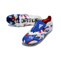 Chuteira Campo FG Adidas Predator 25 Elite Branca, Azul e Vermelha