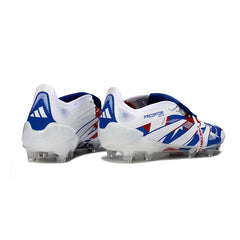 Chuteira Campo FG Adidas Predator 25 Elite Branca, Azul e Vermelha
