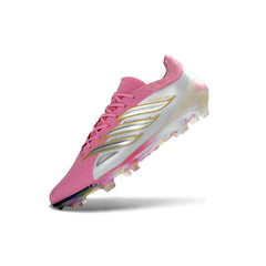 Chuteira Campo FG Adidas Predator 26 Elite Rosa, Branco e Dourado