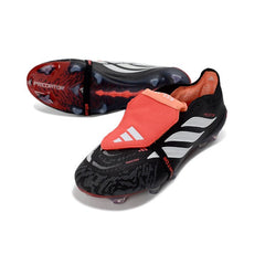Chuteira Campo FG Adidas Predator 26 Elite Com Língua Preta, Vermelha e Branca