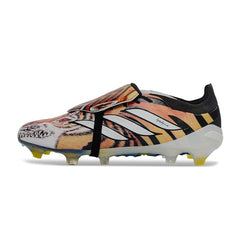 Chuteira Campo FG Adidas Predator 26 Elite Com Língua Preta, Branca e Laranja