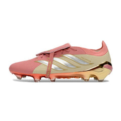 Chuteira Campo FG Adidas Predator 26 Elite Com Língua Rosa e Bege