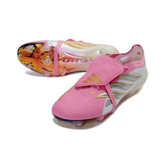 Chuteira Campo FG Adidas Predator 26 Elite Com Língua Rosa e Branco