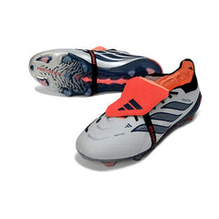 Chuteira Campo FG Adidas Predator 26 Elite Com Língua Prateada e Laranja
