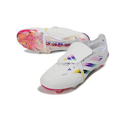 Chuteira Campo FG Adidas Predator 26 Elite Com Língua Branca, Rosa e Roxa