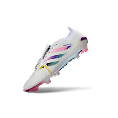 Chuteira Campo FG Adidas Predator 26 Elite Com Língua Branca, Rosa e Roxa