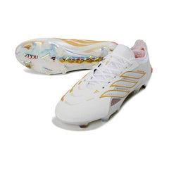 Chuteira Campo FG Adidas Predator 26 Elite Zidane Branca e Dourada