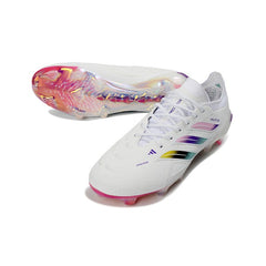 Chuteira Campo FG Adidas Predator 26 Elite Branca, Rosa e Roxa