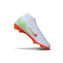Chuteira Campo FG Nike Air Zoom Mercurial Superfly 10 Academy Branca, Laranja e Rosa