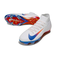 Chuteira Campo FG Nike Air Zoom Mercurial Superfly 10 Elite Branca, Azul e Vermelha