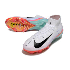 Chuteira Campo FG Nike Air Zoom Mercurial Superfly 10 Elite Branca, Rosa e Azul-Clara