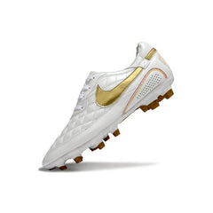 Chuteira Campo FG Nike Tiempo R10 Legend Elite Branca e Dourada