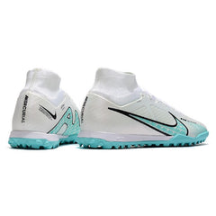 Chuteira Society TF Nike Zoom Mercurial Superfly 9 Elite Branca e Azul