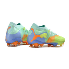 Chuteira Campo FG Puma Future 9 Low Cut Fluorescent Verde e Azul Claro